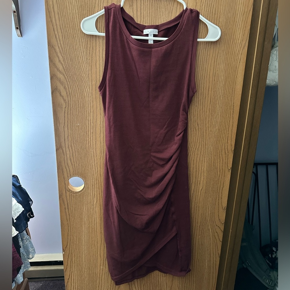 Leith Sleeveless Ruched Burgundy Dress